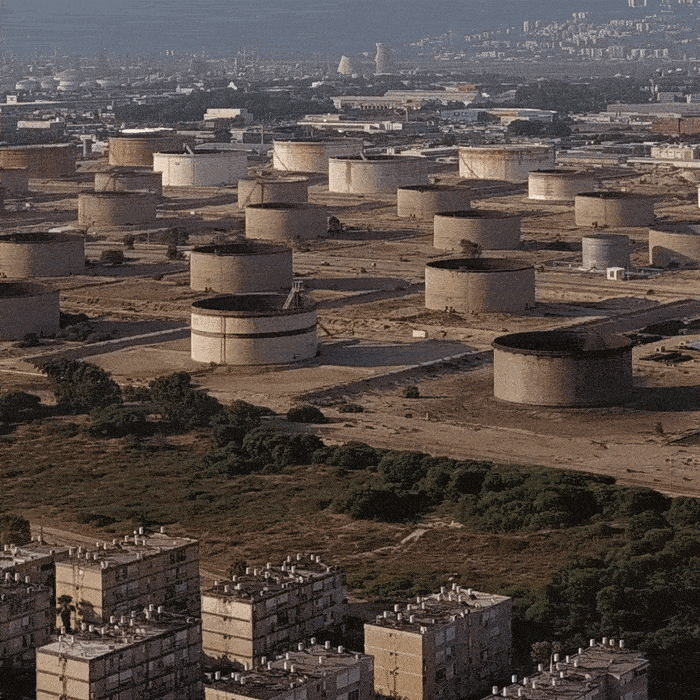 A 1957 fuel storage facility of near residential buildings in Haifa Bay, August 17, 2020, Credit: Tomer Appelbaum A 1957 fuel storage facility of near residential buildings in Haifa Bay, August 17, 2020