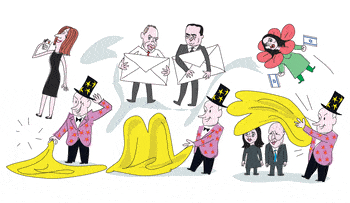 Illustration: Netanyahu the magician makes Bennett and Shaked disappear. 