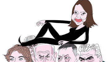 Orli Levi-Abekasis, the one-woman Knesset faction, is shaping up as the Pac-Woman of the next election campaign – gobbling up everything in her path., Credit: Illustration: Amos Biderman Orli Levi-Abekasis, the one-woman Knesset faction, is shaping up as the Pac-Woman of the next election campaign – gobbling up everything in her path.