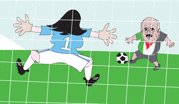 Illustration., Credit: Amos Biderman Jibril Rajoub scores a goal against Miri Regev. Illustration