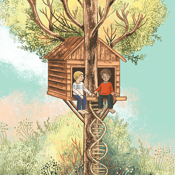Credit: Rotem Teplow Gif: Two boys holding hands in a tree house.