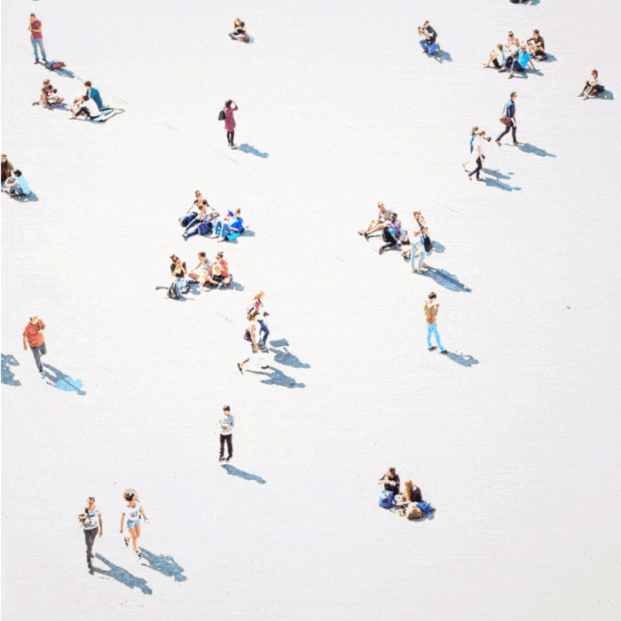 Illustration., Credit: none A gif showing people disappearing from a public square.