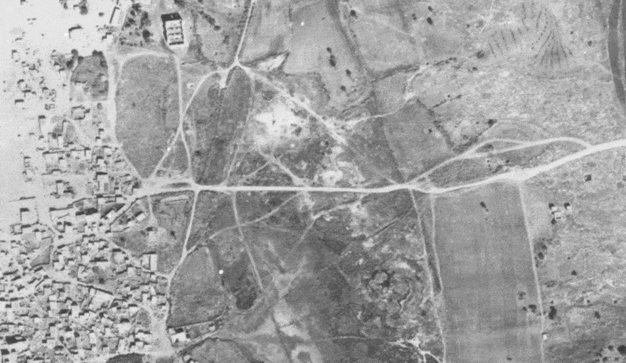 Aerial photographs of the Tantura area, in 1949, where researchers believe the mass graves are located.
