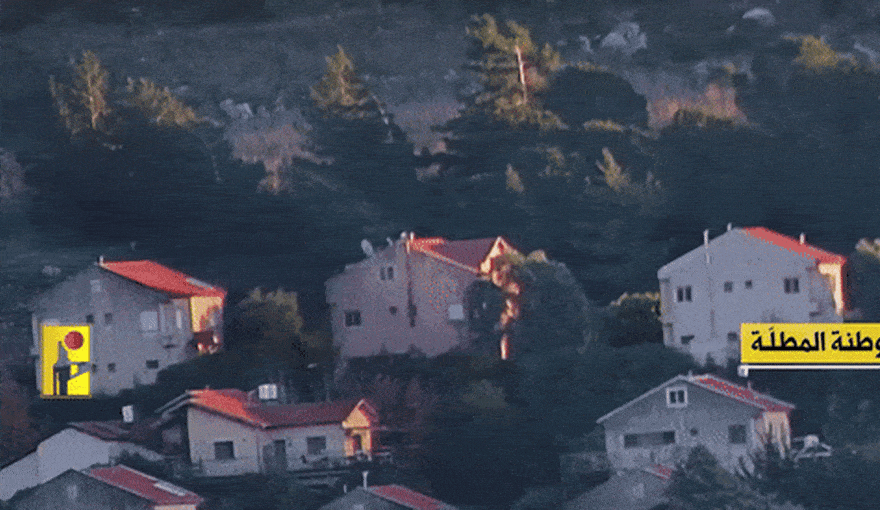 A Hezbollah anti-tank missile hitting homes in northern Israel, in response to 'attacks on civilian communities' in southern Lebanon.