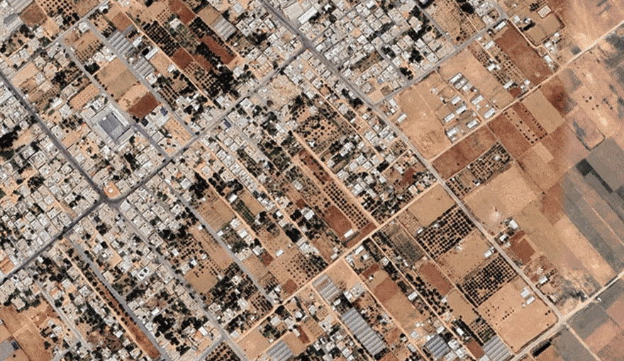Khirbet Khizeh in south-east Gaza Strip, near Israel's border, before and after the war