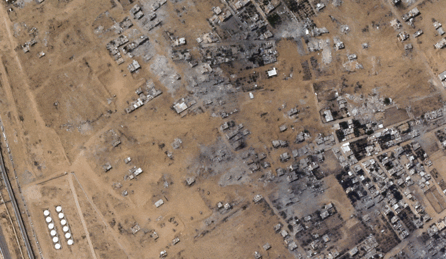 North of the Rafah crossing, along the Philadelphi corridor, this week compared to April. This is an area of ​​about 18-square-kilometers, where the destruction is particularly noticeable in the photos.
