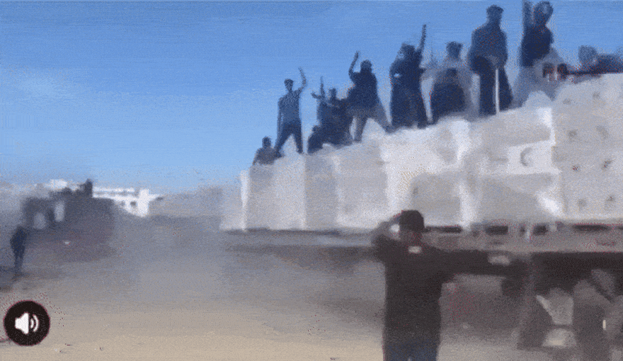 Aid trucks in the Gaza Strip.
