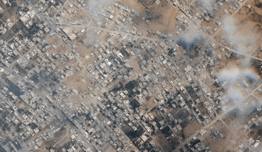 Abasan al-Kabira, four kilometers from the Israeli border. Razed entirely over the past two months.