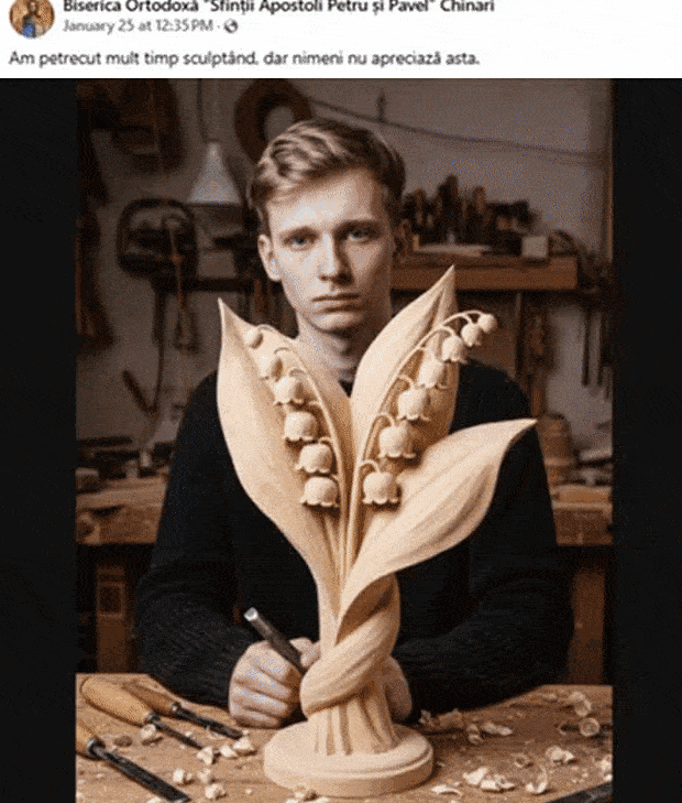 Floral wood carvings are a common motif in both the Romanian and Hebrew-language Facebook groups.
